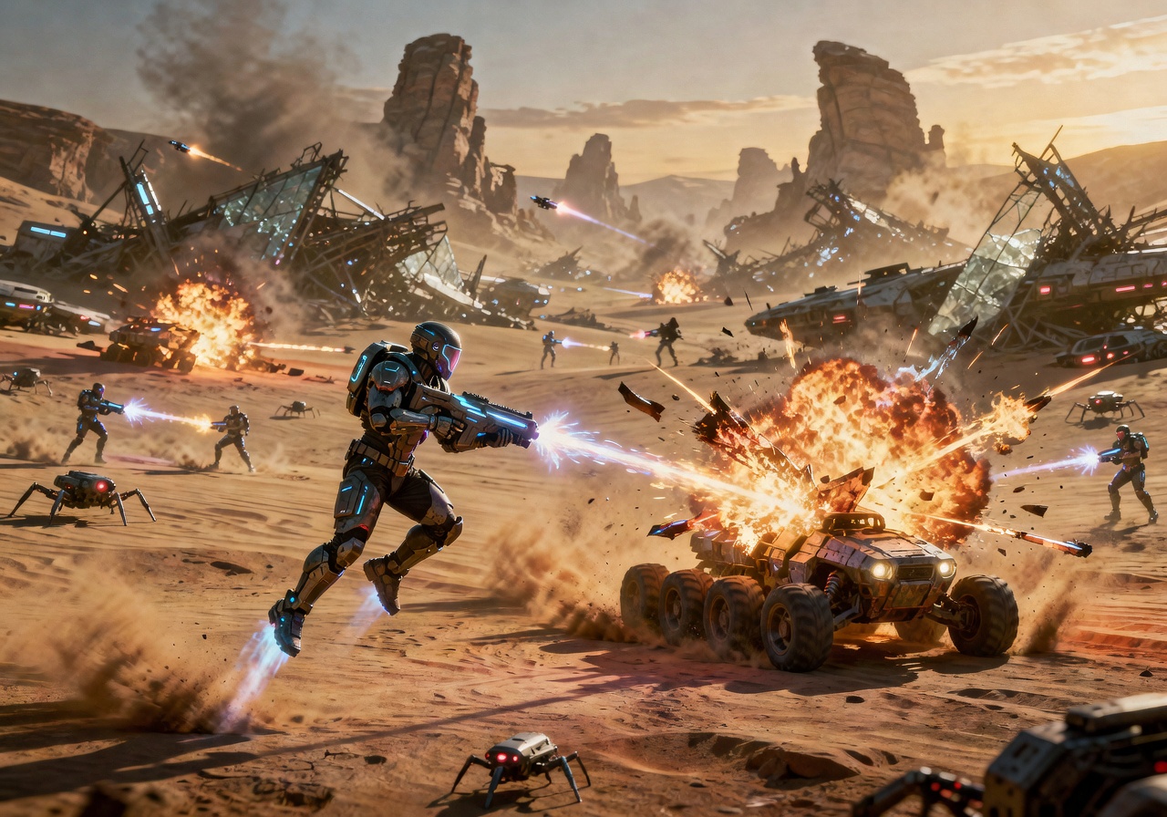 Project Ignite upcoming game teaser showing explosive futuristic open world combat scene